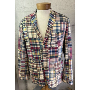 Rugby Ralph Lauren Patchwork Cotton Blazer Mens Size Large Vintage Madras Jacket